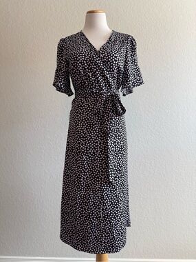 Who What Wear Polka Dot Wrap Midi Dress